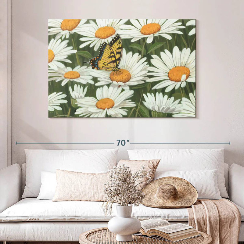 Harnek Daisies And Butterfly, 32" H x 48" W