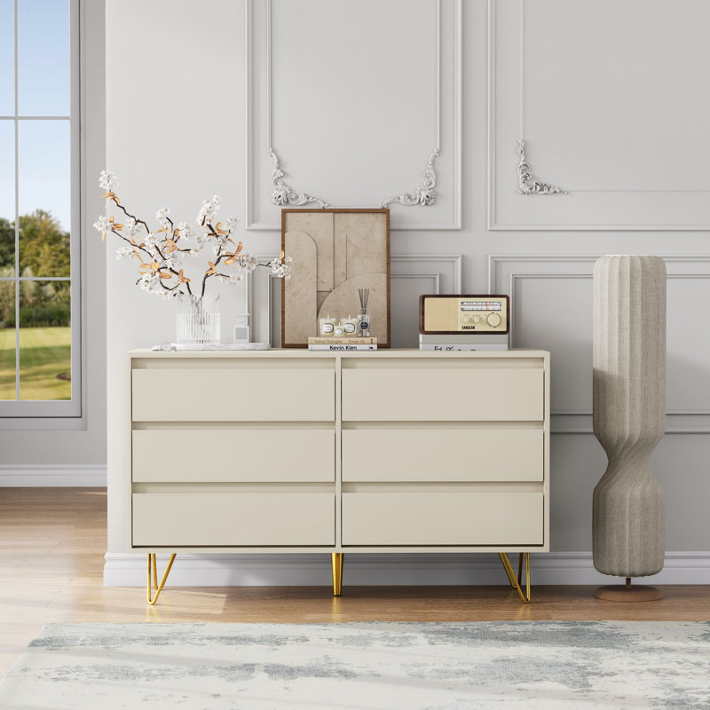 120cm W 6 - Drawer Chest of Drawers, Cream