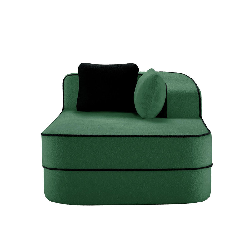 ELYSEES, canapé avec méridienne droite et coussins en tissu, Vert
