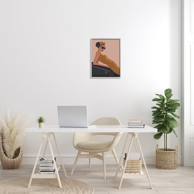 «Fashion Trend Woman», guépard, impression, voiture de sport, cadre flottant, impression, H 20 po x l 16 po