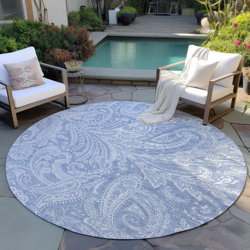Fareham Washable Paisley Indoor / Outdoor Rug, Round 8'
