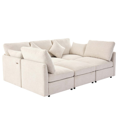 86.6" Sectional Sofa Modular Sofa U-Shaped Sofa Couch Sofa Bed L-Shaped Sofa With A Movable Ottoman And Two USB Ports For Living Room