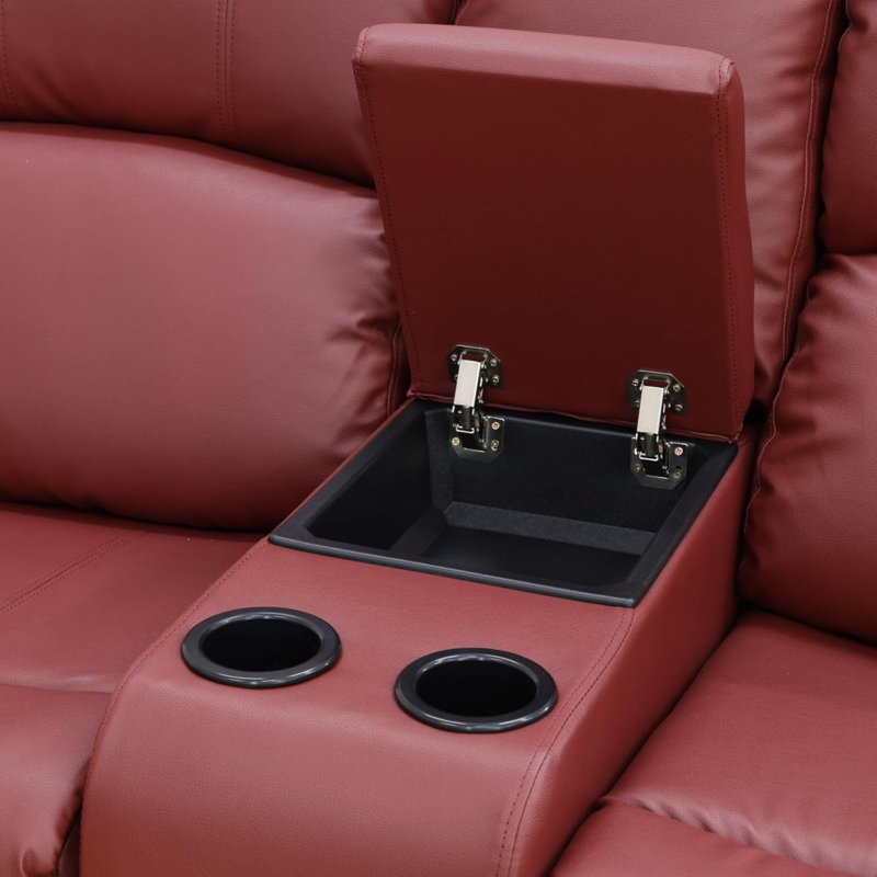Boysen 68'' Faux Leather Pillow Top Arms Reclining Loveseat with Console, Red