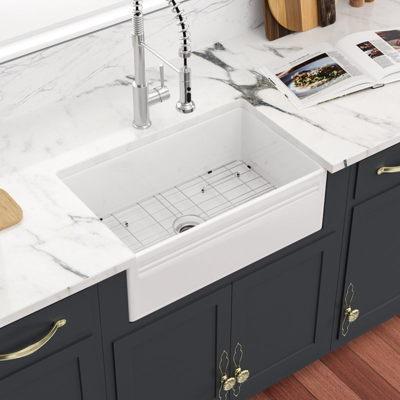 30" L X 18" W Framhouse/Apron Front Kitchen Sink Reversible Ceramic Fireclay Undermount Farmer Kitchen Sinks
