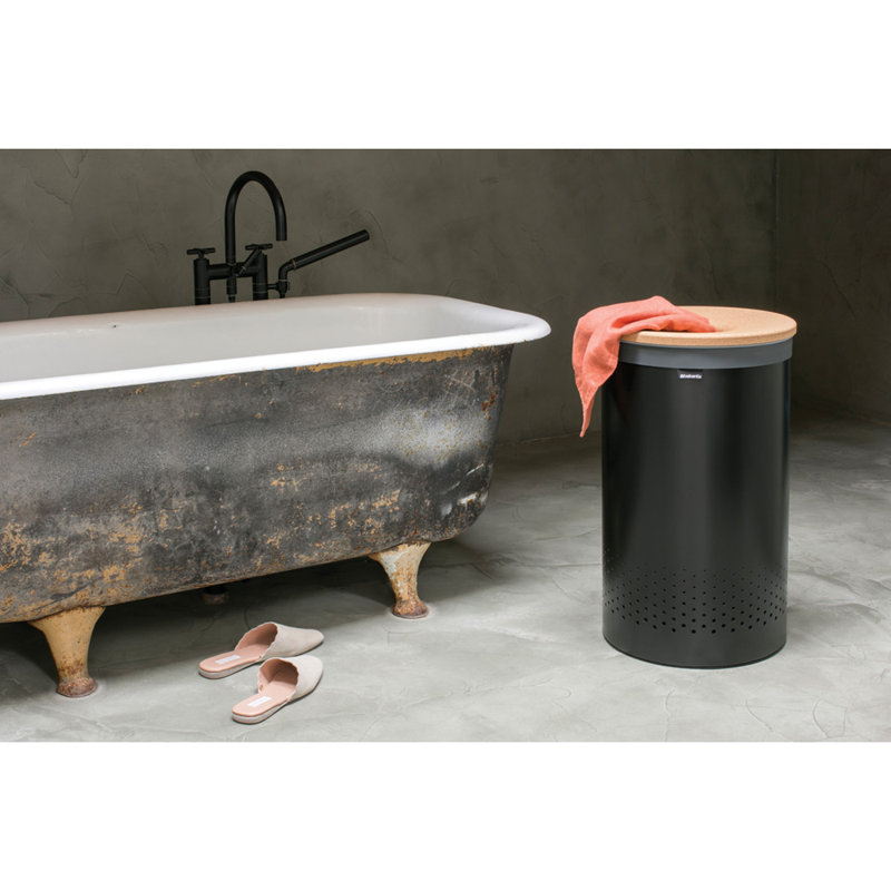 Panier à linge avec couvercle en liège Brabantia, Grand (H 25 po x l 14,96 po x P 14,96 po), Noir mat