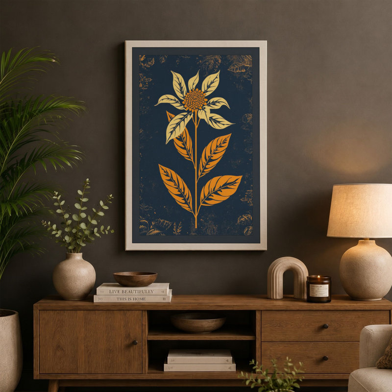 Gilded Botanica Botanical - Wrapped Canvas, 36x24 - 91.4 x 61.0 cm, Teal Border