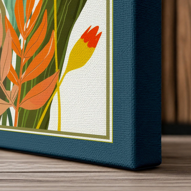 Tropical Bloom Study Botanical - Wrapped Canvas, 24x16 - 61.0 x 40.6 cm, Teal Border