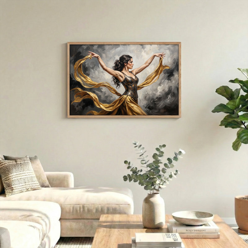 Ensemble de 1 tableau sur toile représentant une femme dansant, H 28 po x l 40 po, Toile tendue