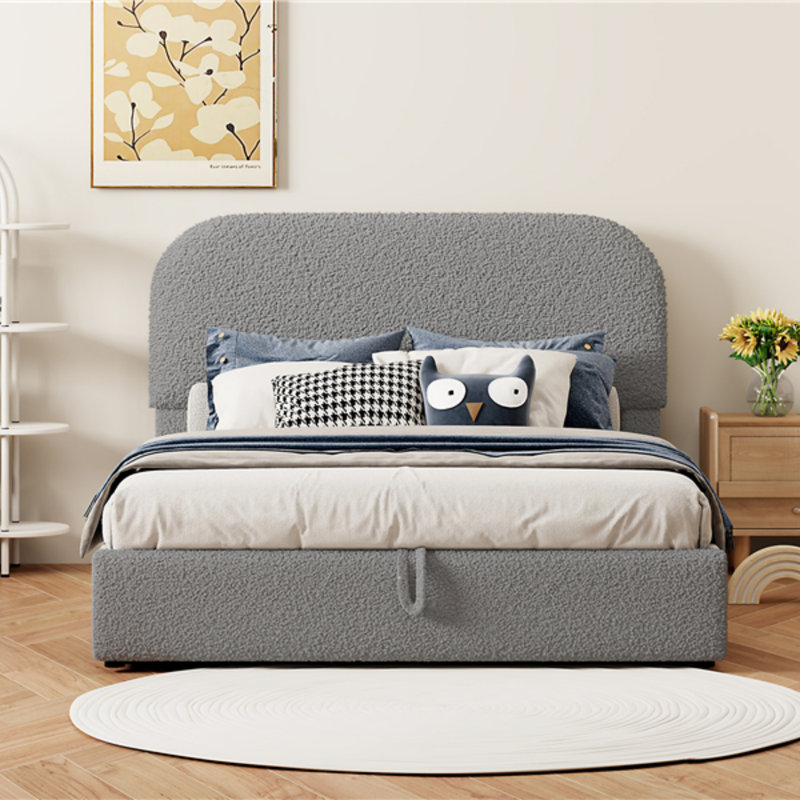 Lit plateforme tapissier Teddy, Grey, Lit double
