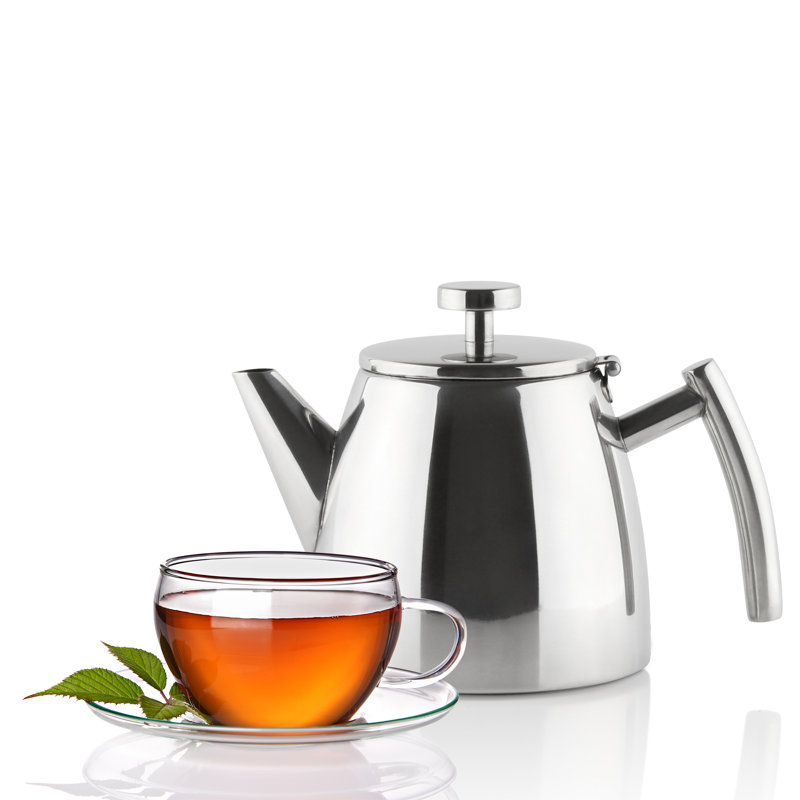Café Olé Stal Belmont Stainless Steel Double Wall Tea Pot with Hinged Lid, Sliver, 1.2L