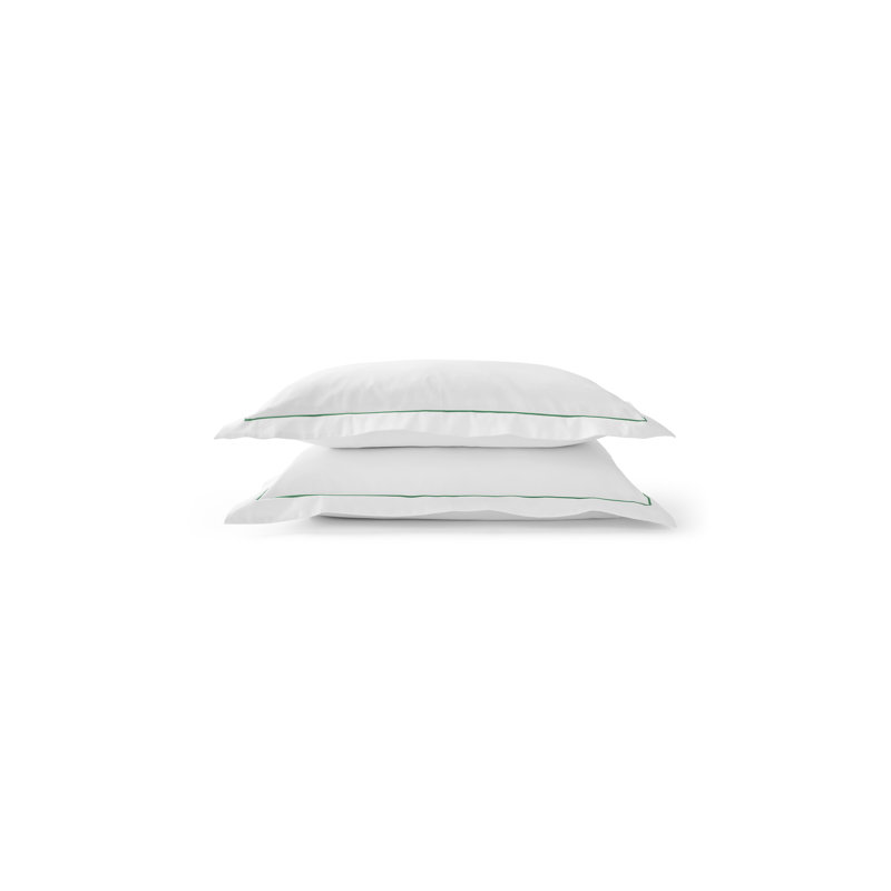 Premium 100% SateenPillowcase Pair, White/Green, Standard Pillowcase