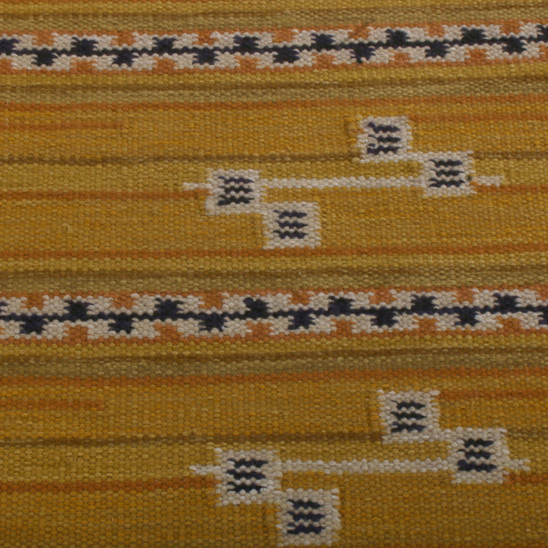 Rug & Kilim’S Scandinavian Style Striped Yellow And Black Wool Kilim Runner, Rectangle 6' x 9'