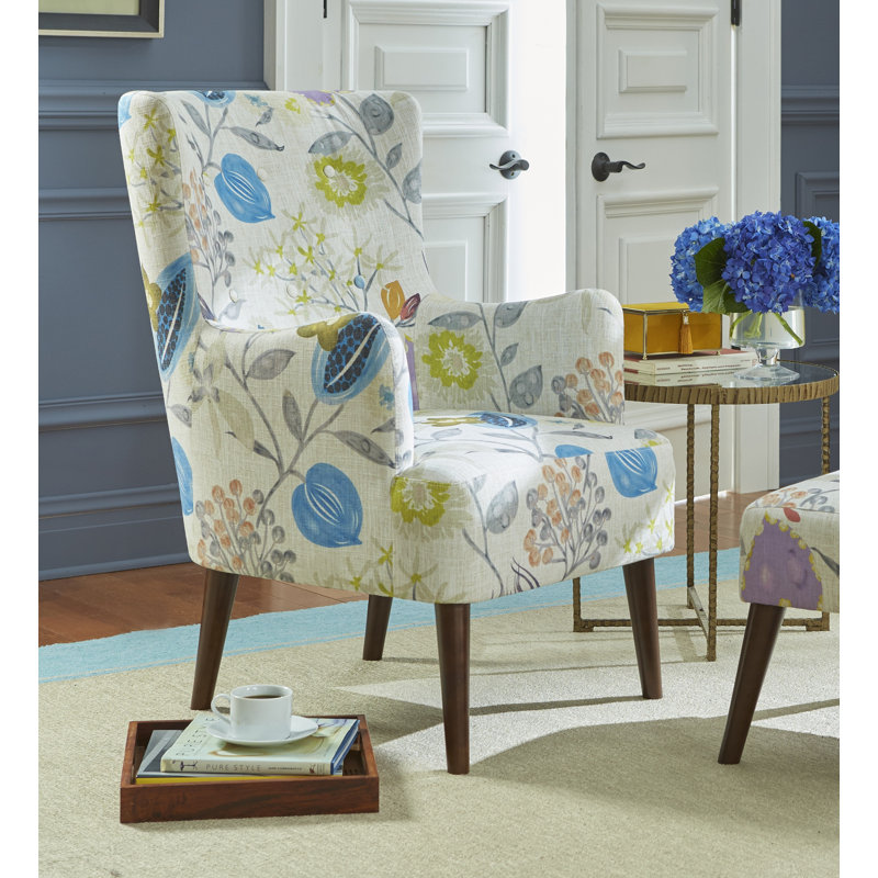 Fauteuil à oreilles rembourré de 26,38 po de large Piersten, Bleu / été floral vert