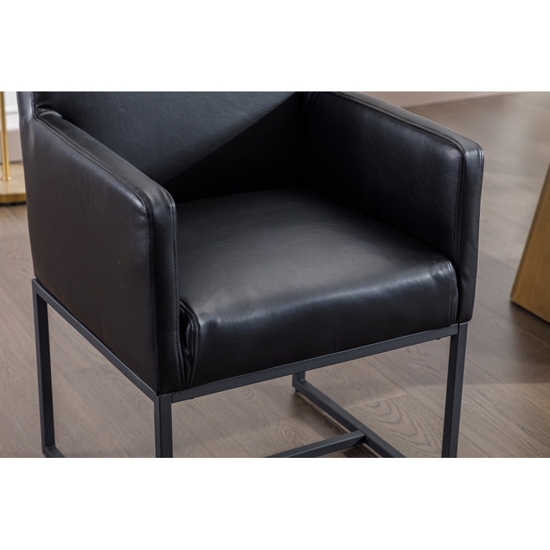 Thirlby 20'' H Faux Leather Upholstered Metal Armchair, Dark Blue