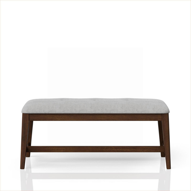 Banc de salle à manger avec rangement Mid-Century, structure en bois massif rembourré 2 places, tissu en polyester beige neutre