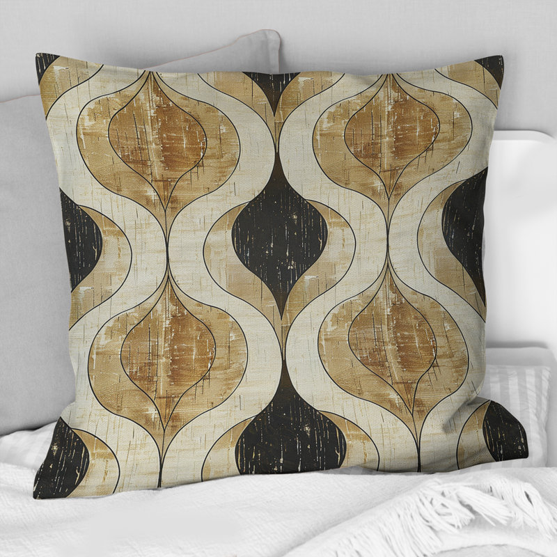 Brown Beige Ogee Patterns VI - Modern Throw Pillow, 18"H x 18"W