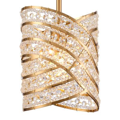 Luminaire suspendu 9,5 pouces Anatasia en or laqué avec filigrane de cristal transparent