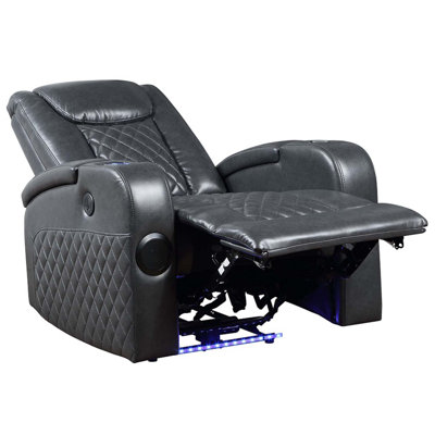 Alair Power Recliner w/Bluetooth, Charger & Cupholder, Dark Gray Leather Aire