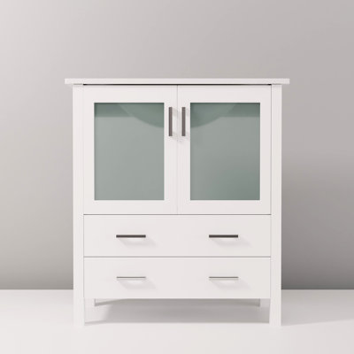White Ceramic Top Bath Vanity 30"x18.25" - Solid Wood, Soft Close, Scratch & Stain , 1 Cabinet And 2 Drawers For Urban Bathroom Style 30 In. X 18.25 With Countertop, Interior