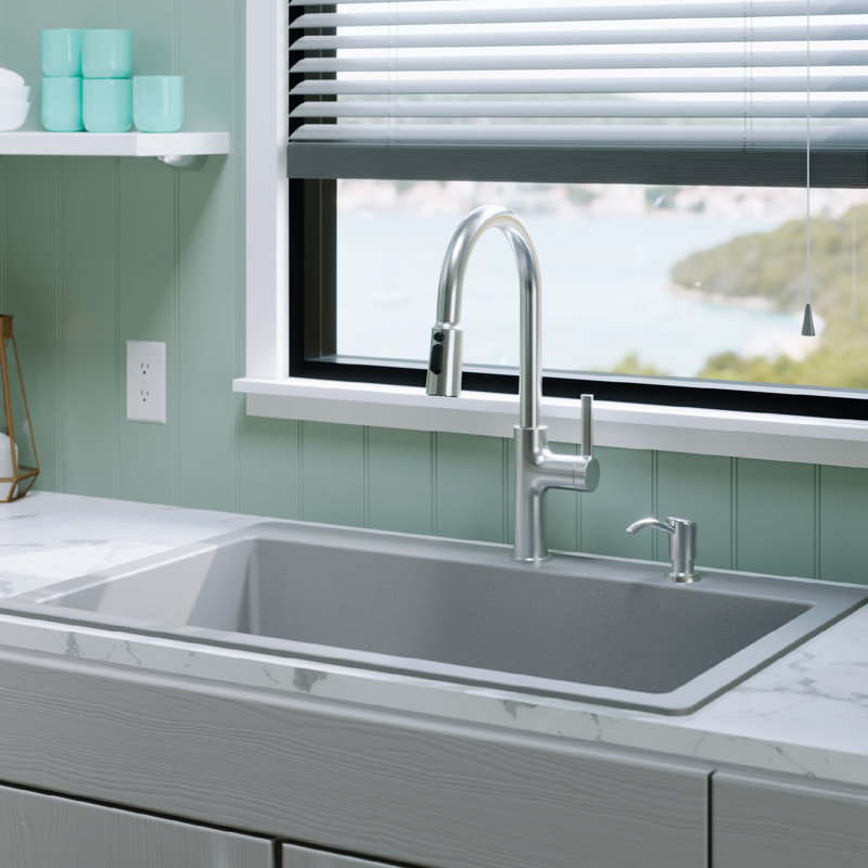 Karran Quartz 33'' X 22'' Large Single Bowl Drop-in Kitchen Sink, Gray