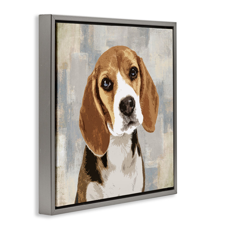 Pet Beagle en attente, Cadre flottant gris lustré, H 25 po x l 25 po