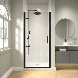 34" - 35 3/8" W x 72" H Pivot Swing Frameless Shower Door with 1/4" (6mm) Clear Tempered Glass