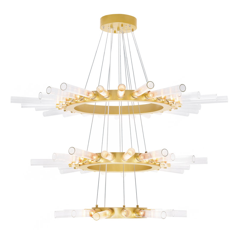 Lustre en roue de chariot unique à 63 lumières avec détails en cristal Litchford