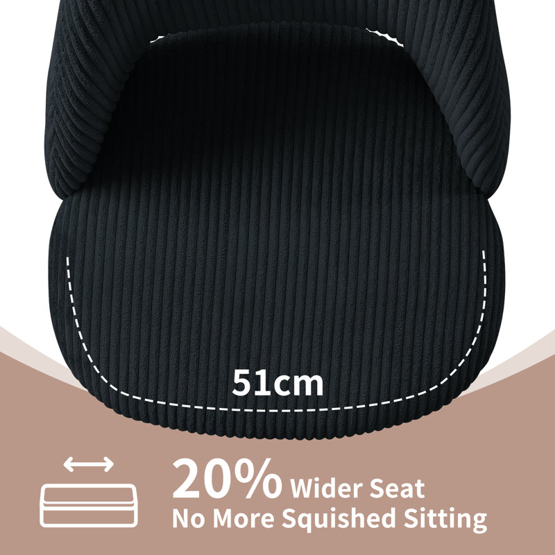 Corduroy Upholstered Dining Chair with Cutout Back and Black Metal  Legs, Black