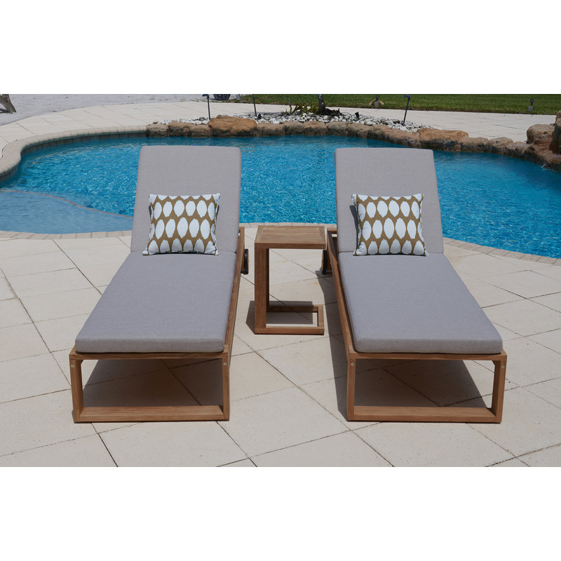 Subramanya Reclining Solid Eucalyptus Wood Chaise Lounge Set with Cushions and Table