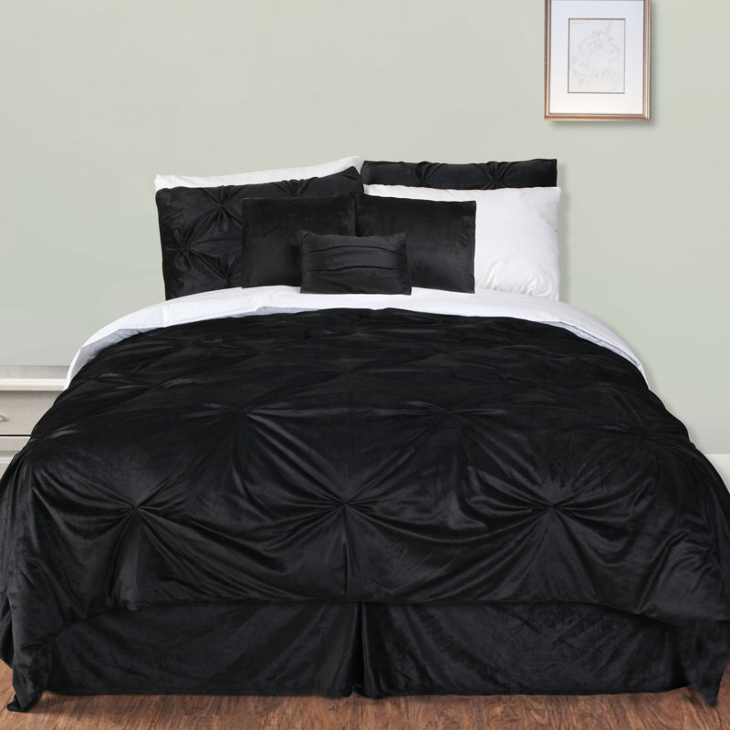 Pintuck Plush Polyester Comforter, Twin Comforter + 5 Additional Pieces, White