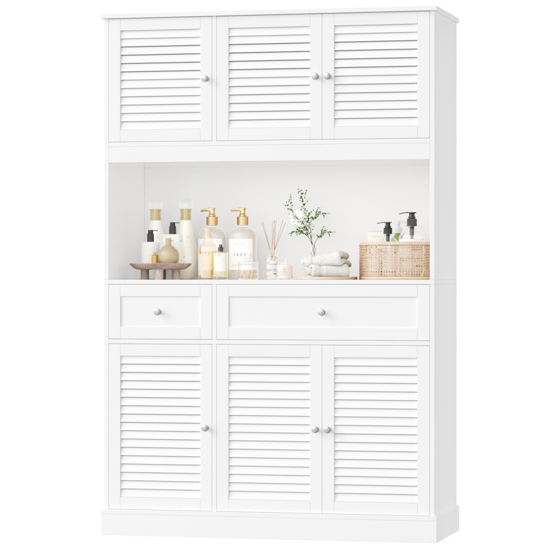 Armoire de salle de bain autoportante 70,5 "avec 6 portes et 2 tiroirs H 70,5", White