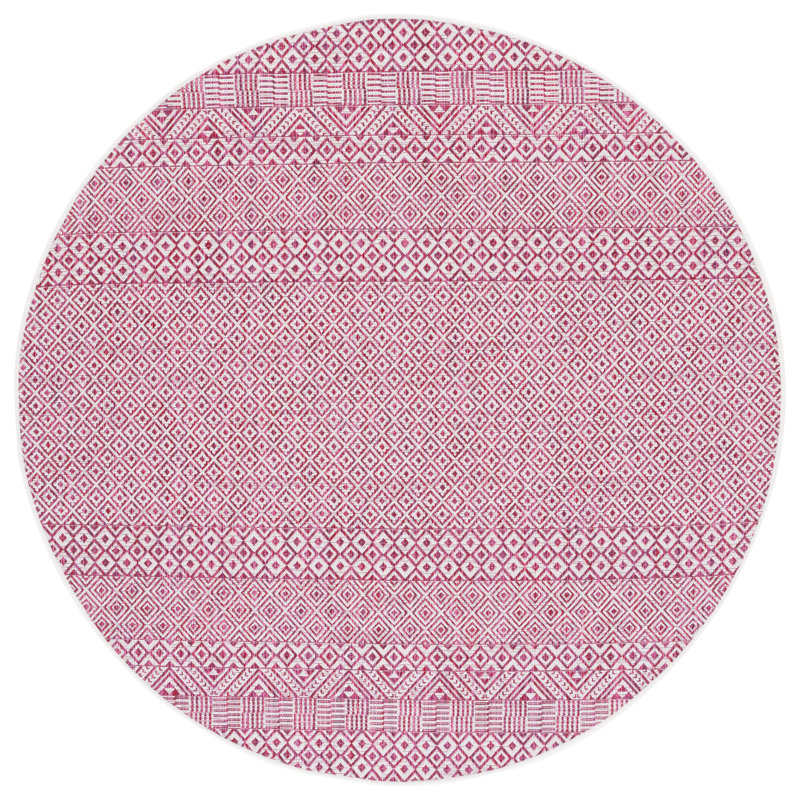 Messick Geometric Red Indoor/Outdoor Area Rug, Round 6'7"