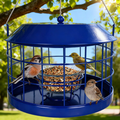 Squirrel Proof Bird Feeder With Glass Bowl For Mealworms, Durable Metal Cage Feeder Designed For Small Birds, Easy To Clean And Weather Resistant For Outdoor Use