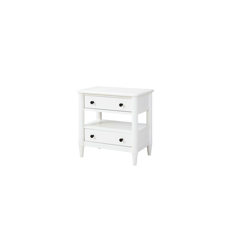 Table de chevet ouverte en blanc - 2 tiroirs, plateau doublé de feutre, bois massif et avec tiroirs et bois, élément intérieur