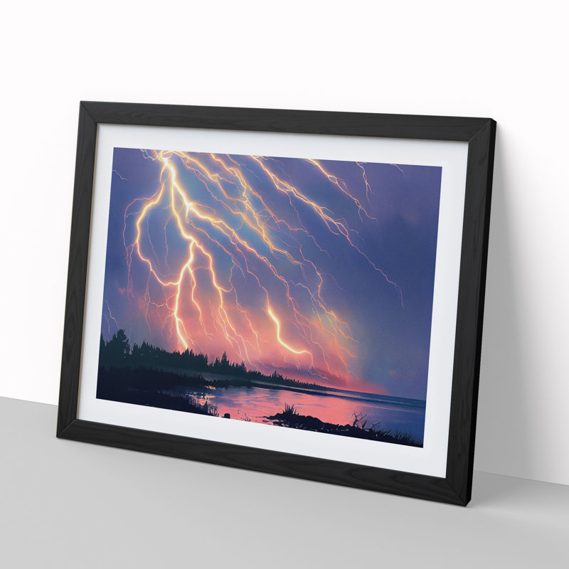 Hypnotic Lightning Storm - Single Picture Frame Print, Black, 25cm H x 34cm W x 2cm D