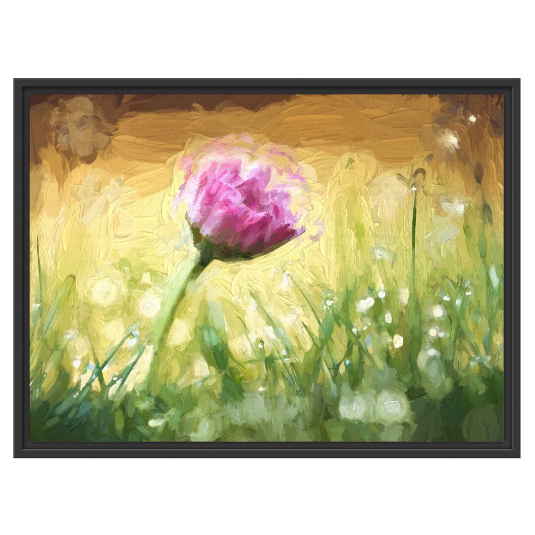 Gerahmtes Wandbild rosa GänseblümchenGras Kunst