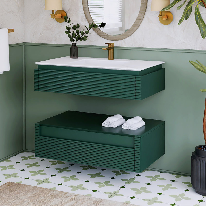 Meuble-lavabo mural simple 36 po avec comptoir en marbre 36 po, Vert