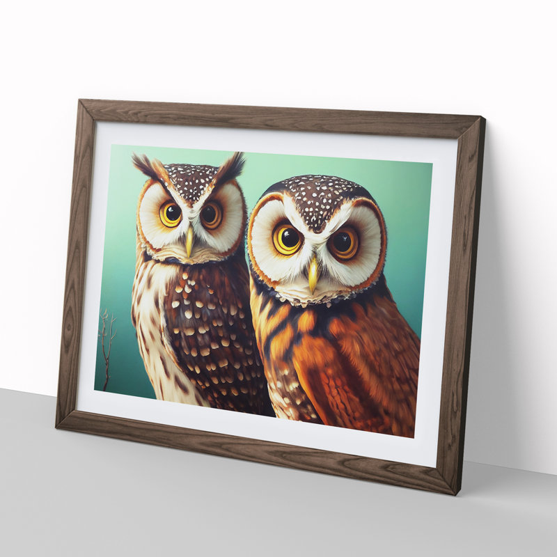 Curious Owls - Framed Print, 25cm H x 34cm W x 2cm D, Walnut