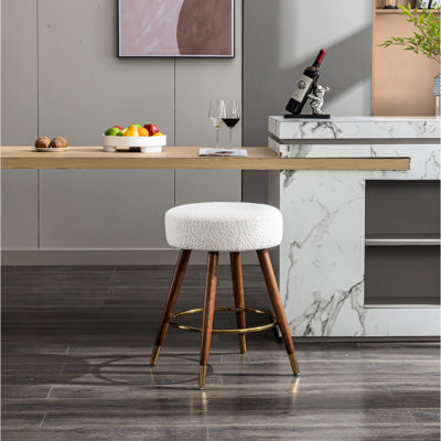 Mid-Century 360 Swivel White Stool - Boucle Upholstered Counter Height Modern Style, Upholstery, & Brown, Ambitious Dining