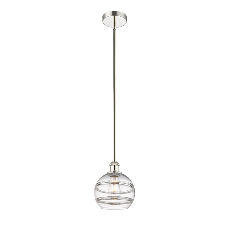 Mini-luminaire suspendu avec tige 6 po Edison Bienes-616-G556, Transparent, H 9,38 po x l 8 po x P 8 po, Nickel poli