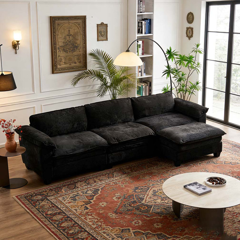 Canapé de luxe avec repose-pieds Furniture, 3, H 34,2 po x l 120,1 po x P 57,1 po, Noir