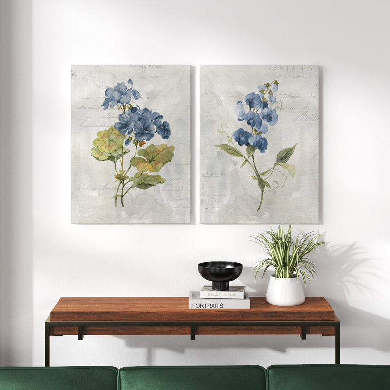 Lin bleu géranium - ensemble de 2 reproductions d'art, H 32 po x l 48 po, Toile tendue, No Frame