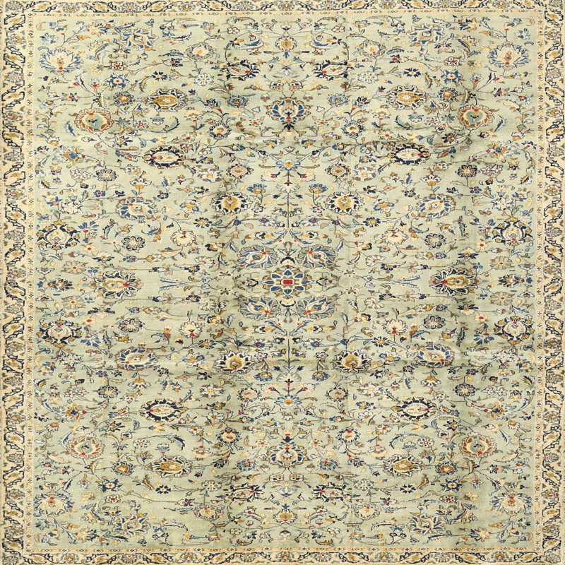 Tapis ivoire à motif floral, Carré 8 pi