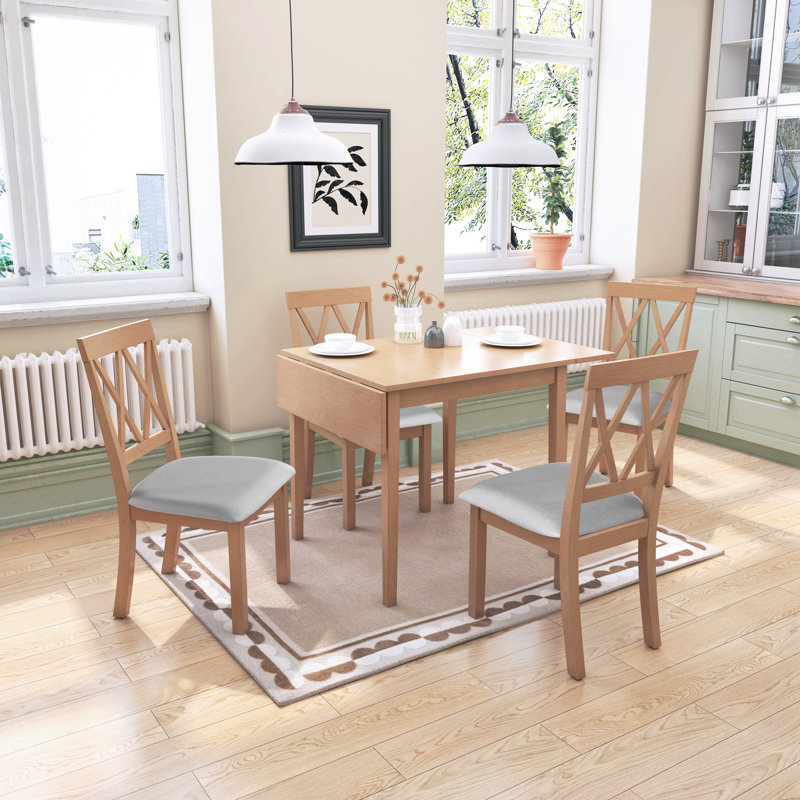 Ensemble de salle à manger extensible 5 pièces de style maison de campagne, Naturel, 5 Pieces: Table, 4 Chairs