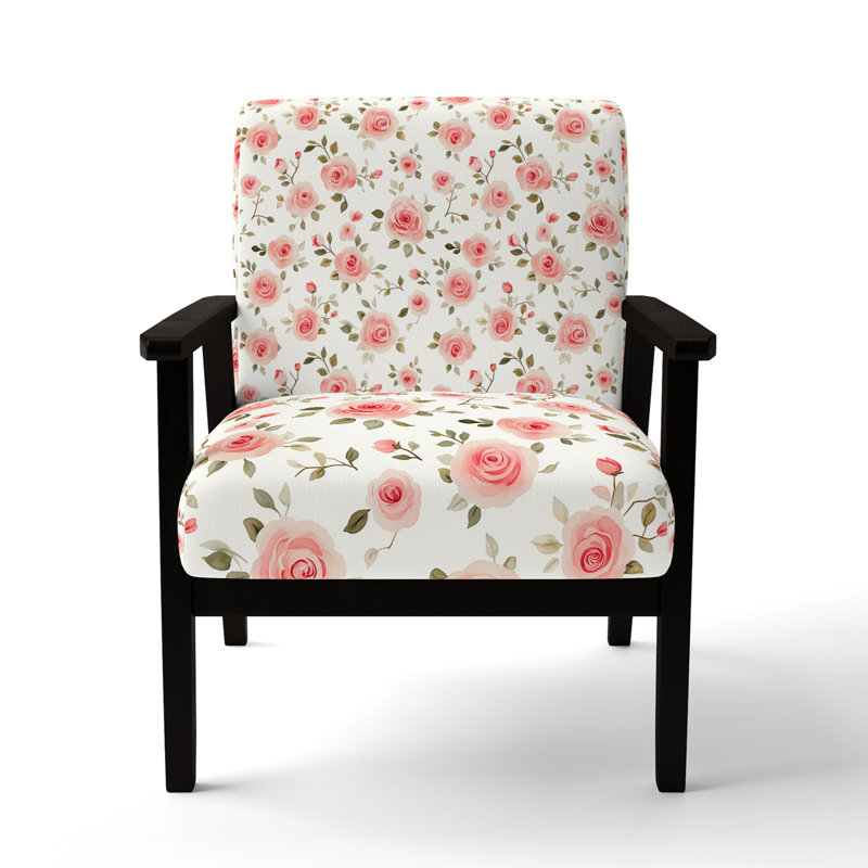 Chaise rembourrée Floral, Accoudoirs carrés noirs