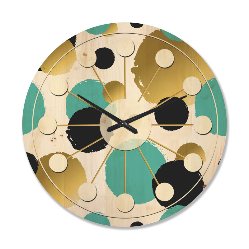 Or et cercles bleus - horloge murale Mid-Century, Grand