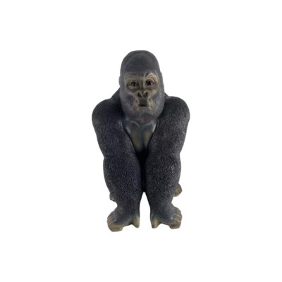 Weatherproof Resin Silverback Gorilla Garden Statue, 26.38"H Realistic Large Outdoor Wildlife Sculpture for Lawn Yard Landscape Decor, 2 PCS