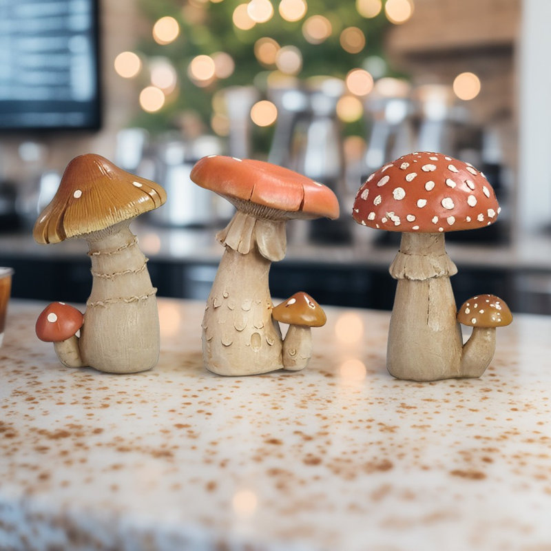 3-PC Set 4.25"H Mushroom Set Figurine