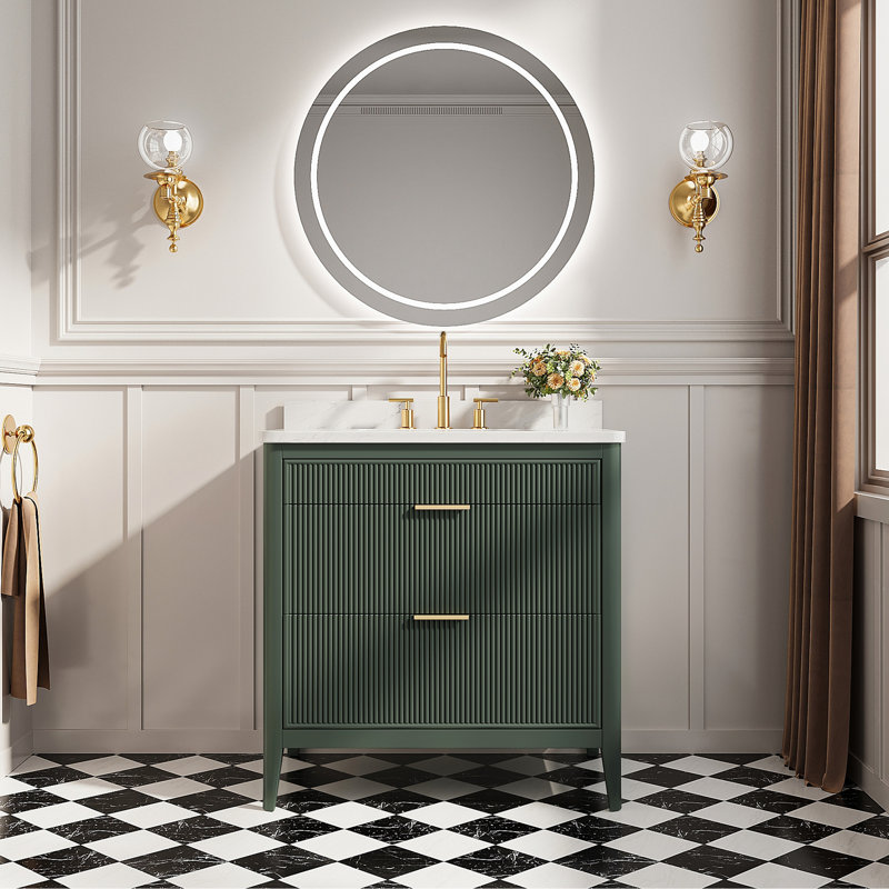 Meuble-lavabo autoportant à simple cuve, Vert, 36"
