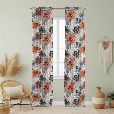Semi Sheer Floral Print Curtain Single Panel